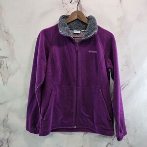 Columbia Jacket Womens Medium Purple Gray Fleece Dotswarm II Full Zip Sherpa
